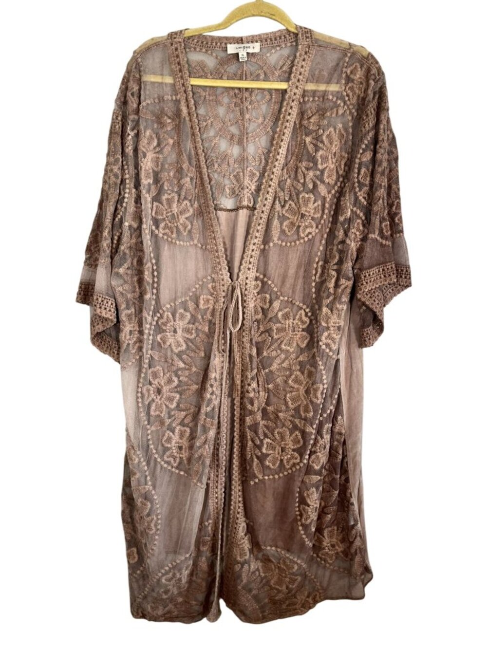 Neutral Floral Embroidered Cardigan XL Boho Indie Folk Peasant Festival‎ Mesh